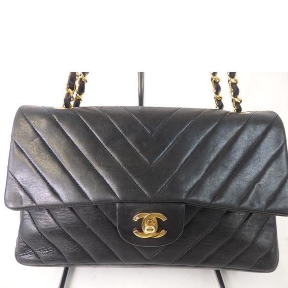 Chanel Flap Black Chain Coco Mark Double Bag Chevron Shoulder - Picture 1 of 9